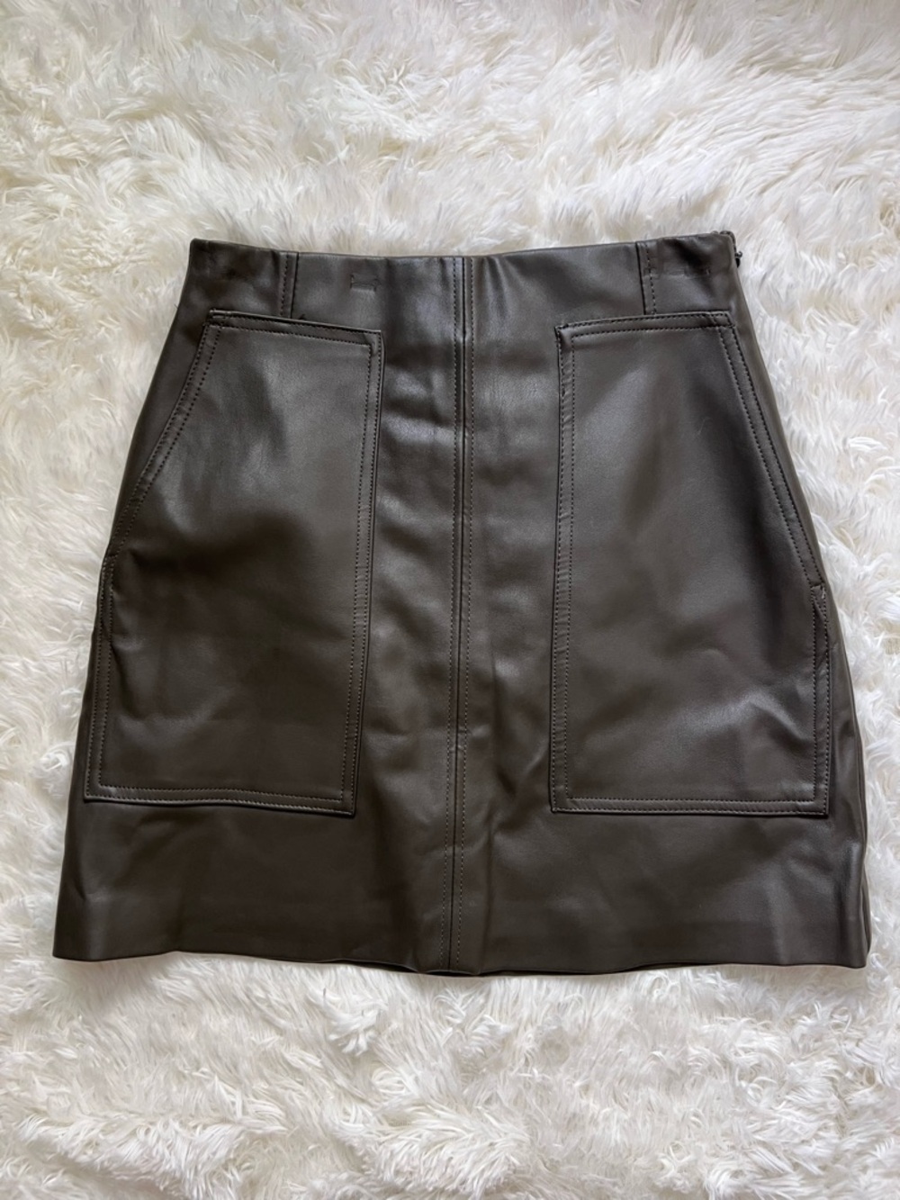 H&M Army Green High-Waisted Faux Leather Mini Skirt